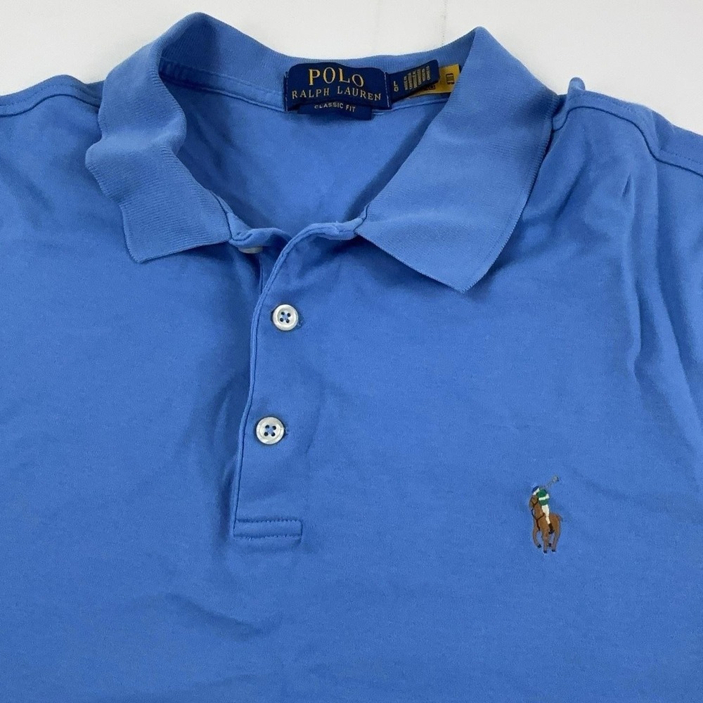 Polo Ralph Lauren Polo Shirt Mens L Blue Cotton Knit Classic Short Sleeve Logo